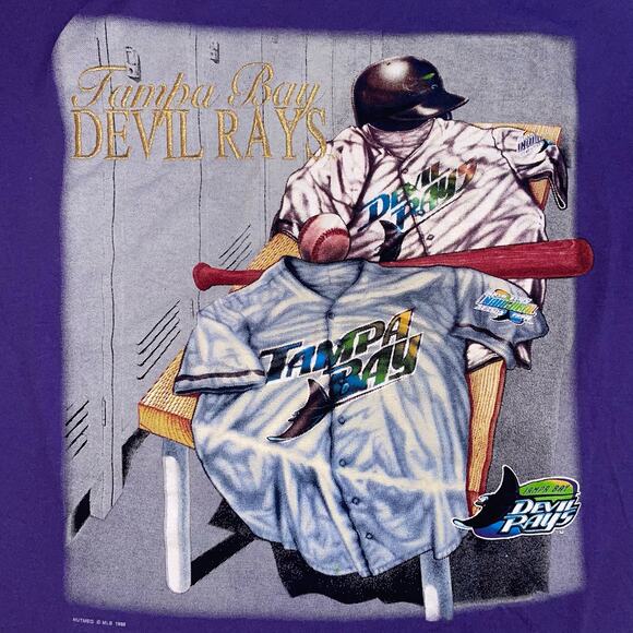 Vintage 90s Nutmeg Tampa Bay Devil Rays MLB Baseball Team CSA Graphic T-shirt - Picture 2 of 5